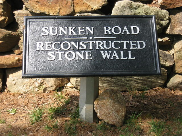 Sign for sunken road and reconstructed stone wall at Fredericksburg Va.