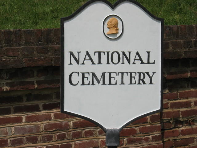 Sign for National Cemetery at Fredericksburg Va.