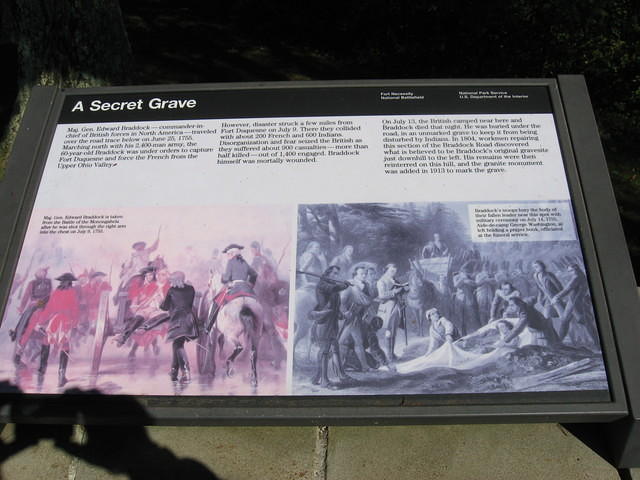 Sign about Braddock's first grave