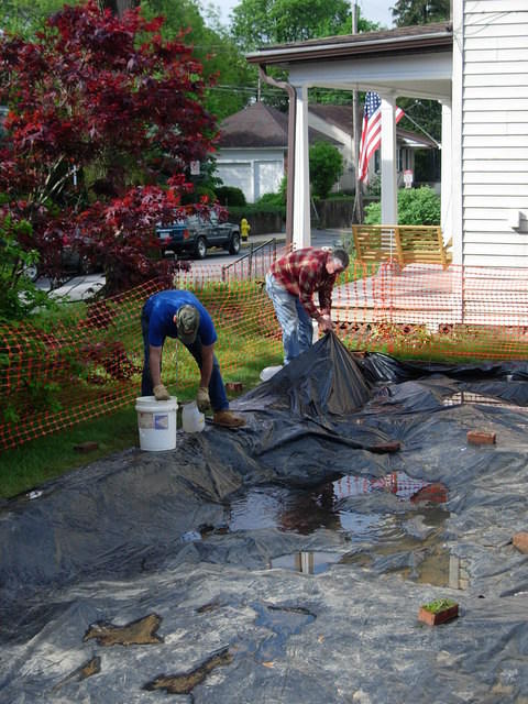 Removing water from the site.  Rainy summer - many mornings of removing water