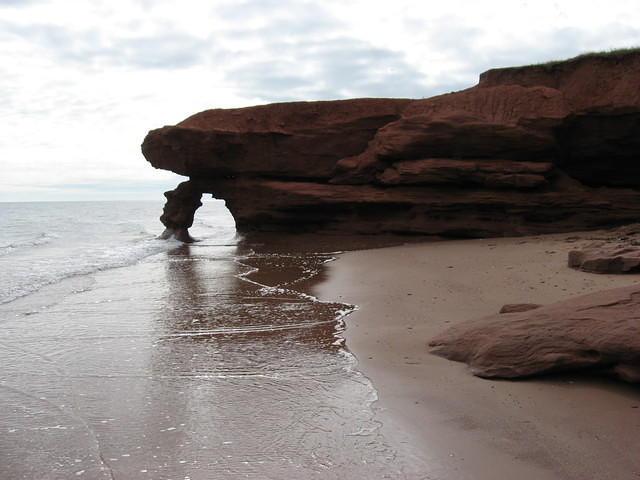 Red sandstone cliffs at Penderosa Beach (leaning part now gone)