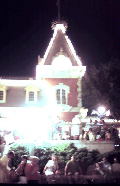 Disneyland train station at night