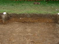 Layer one (top soil fill), Layer two (clay fill from basement) - down to layer three original land surface