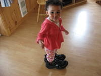 Lily in daddy's shoes